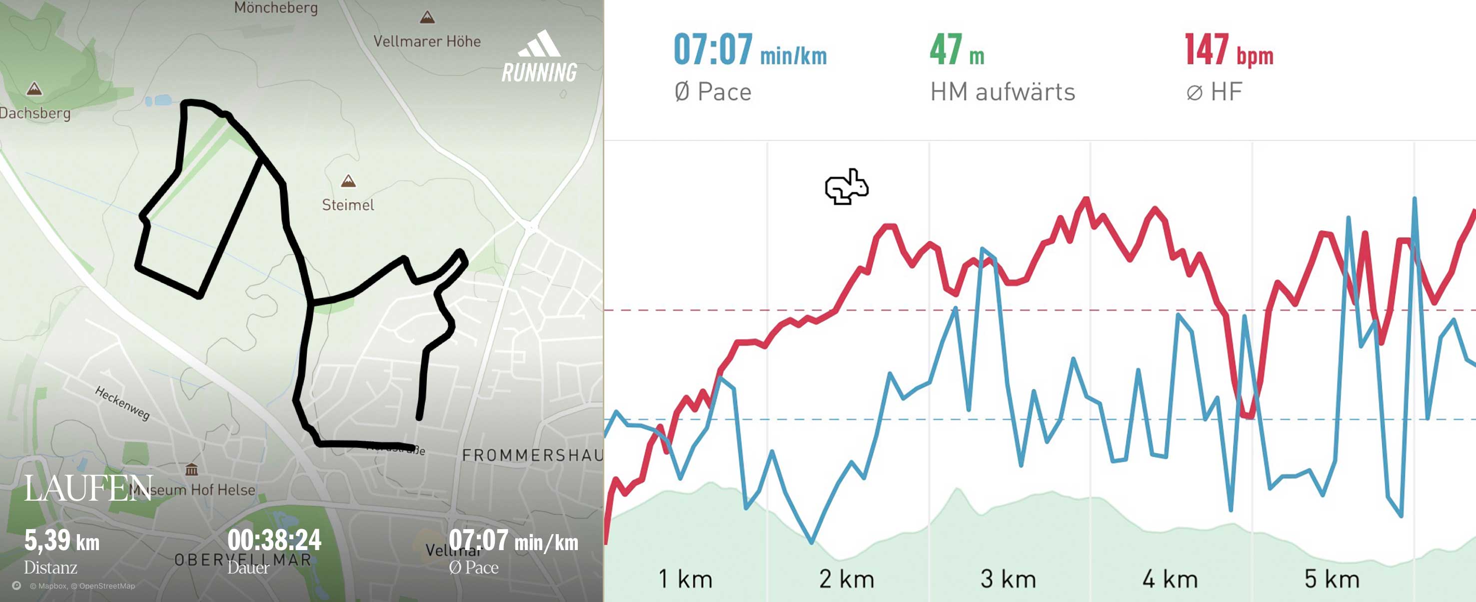 Kurzer Lauf am Abend Strecke