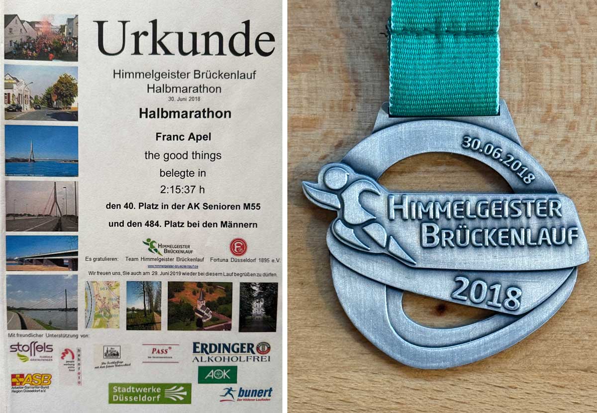 Himmelgeister Brückenlauf Certificate an medal