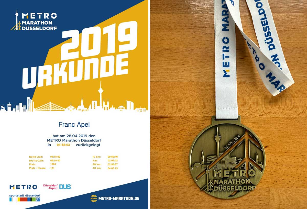 Düsseldorf Marathon 2019 Certificate and medal